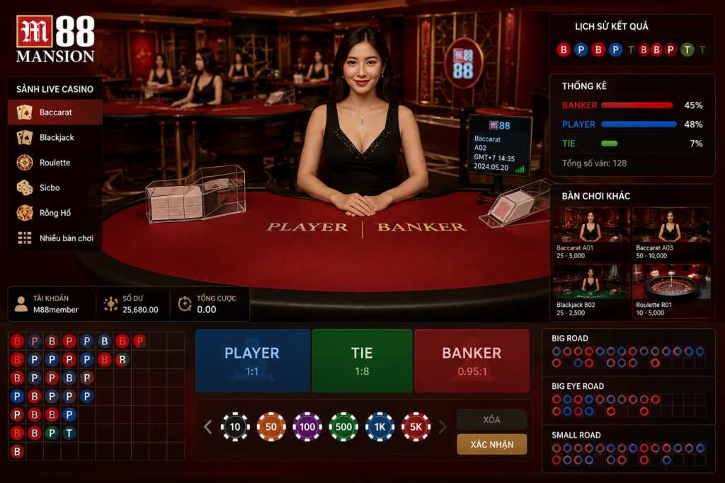 Sảnh cược casino M88 đa dạng